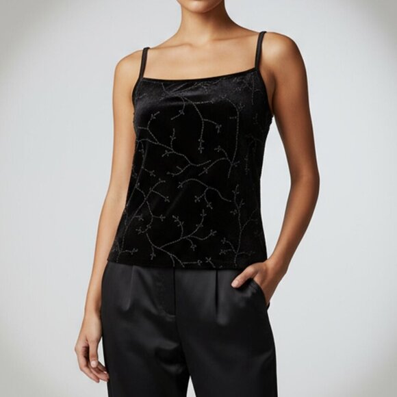 Harold's Black Velvet Scoop Neck Beaded Camisole | Women's Size Small - Picture 2 of 7